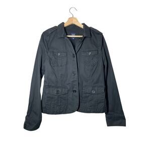 GAP Black Jacket Blazer Size 12 Classic Preppy Minimalist Womens Cotton